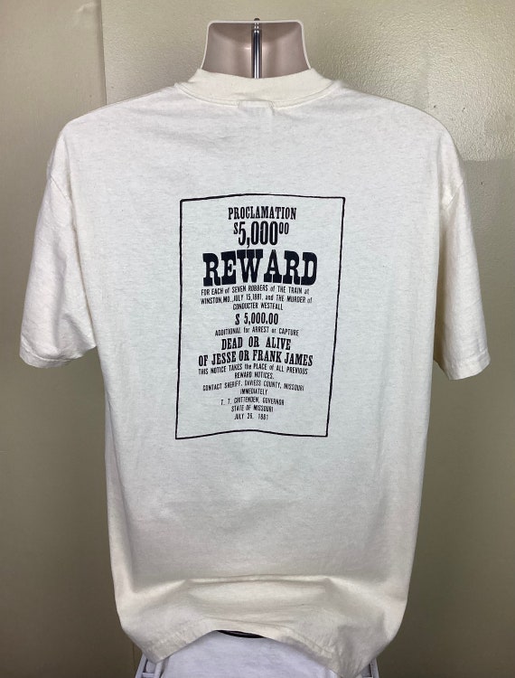 Vtg 90s Jesse James Wanted Poster T-shirt Beige L Double Sided
