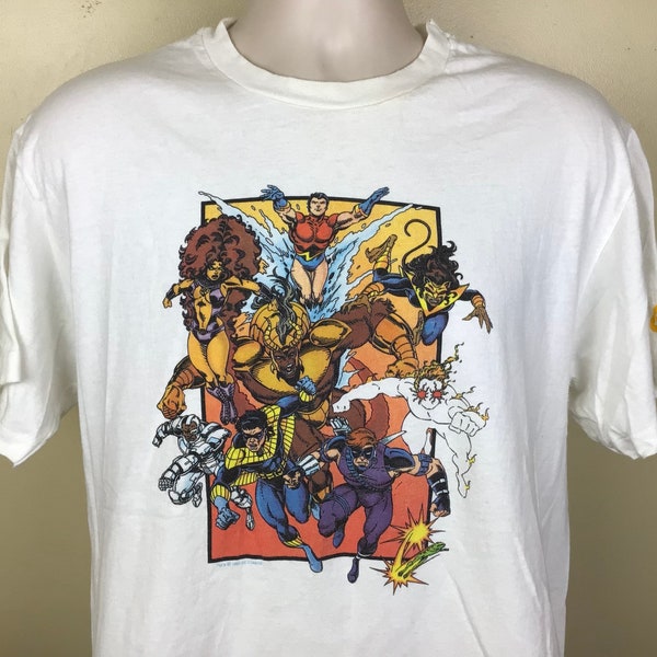 Vtg 1993 New Titans DC Comics T-Shirt White L 90s Teen Comic Book Graphitti Superheroes Single Stitch