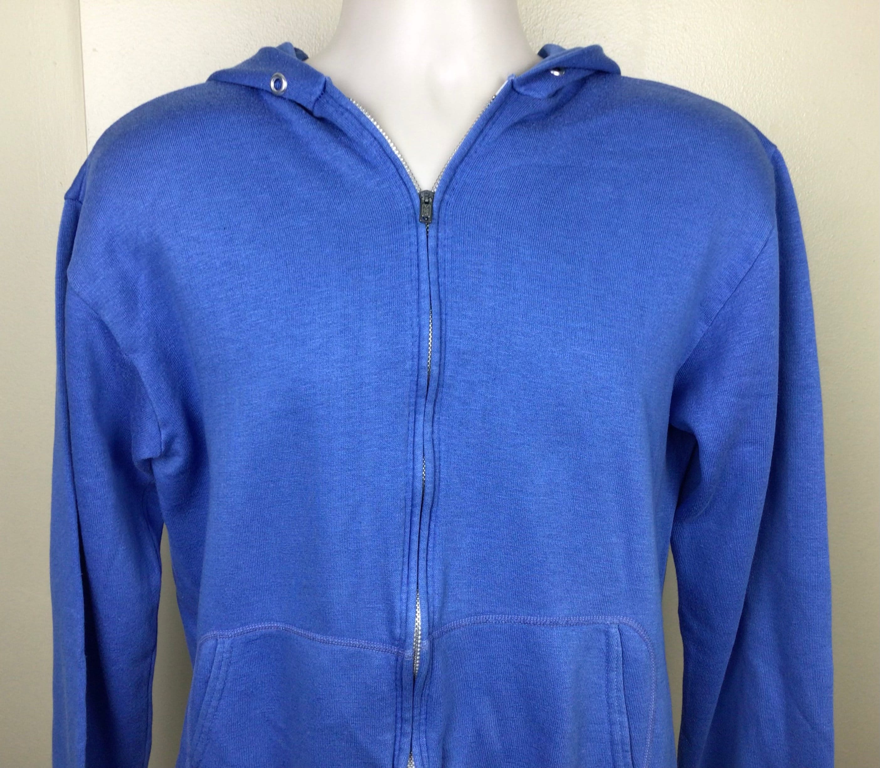Vtg 80s Steinwurtzel Plain Blue Full Zip Hooded Sweatshirt