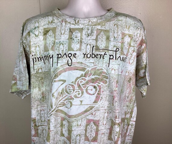 Vintage 1995 Jimmy Page Robert Plant Concert T-shirt Beige Green