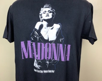 Vtg 1987 Madonna Who's That Girl Concert T-shirt Black L/XL 80s