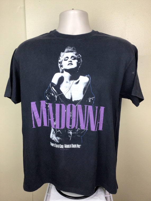 Vtg 1987 Madonna Who's That Girl Concert T-shirt Black L/XL 80s 