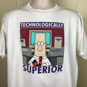 Vtg 90s Dilbert Technologically Superior T-shirt White XL Scott 