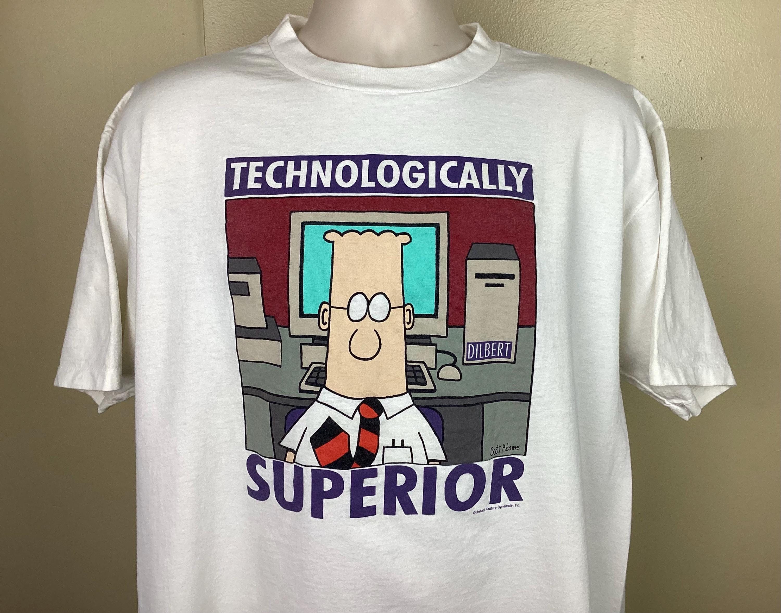 Vtg 90s Dilbert Technologically Superior T-shirt White XL Scott 