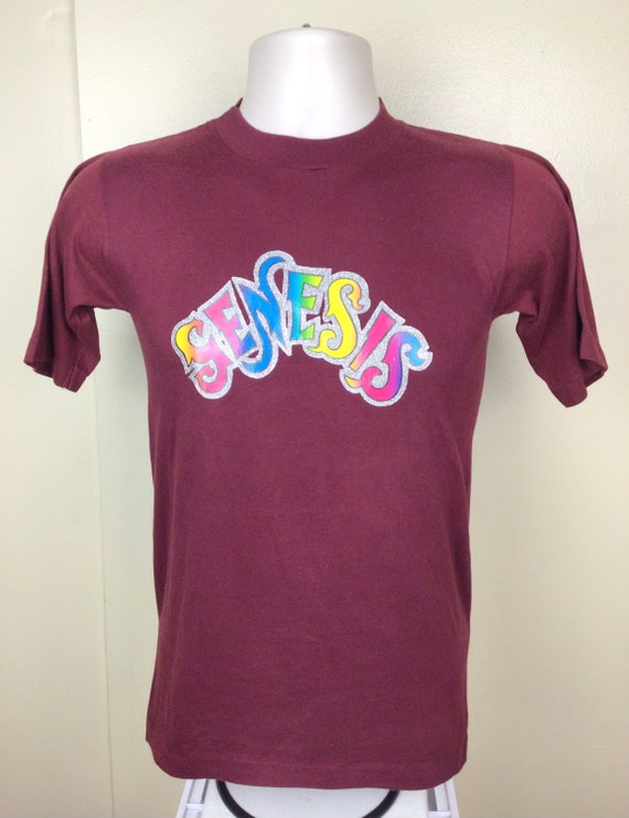 Vtg 70s Early 80s Genesis Iron On T-Shirt Maroon … - image 3