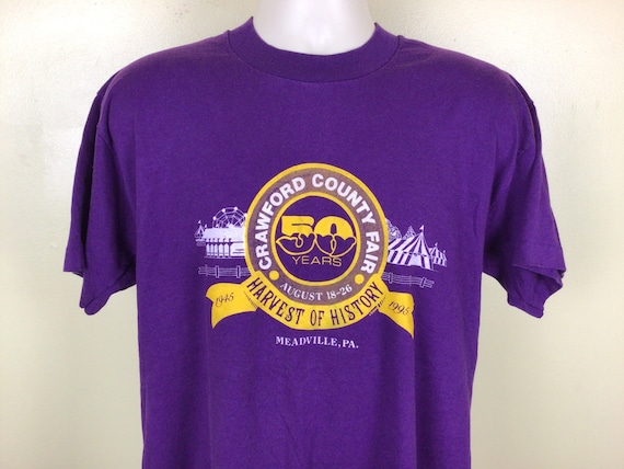 Vtg 1995 Crawford County Fair T-Shirt Purple L 90… - image 1