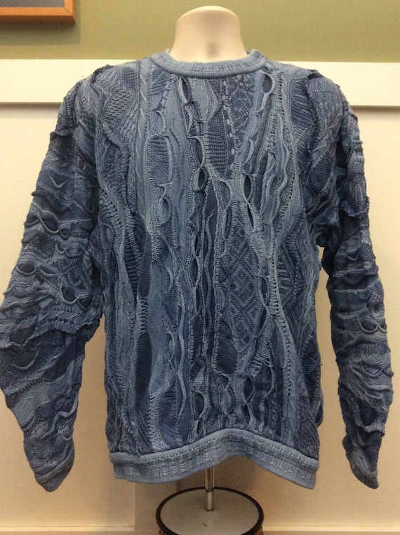 Vtg 80s Coogi Australia 3D Knit Sweater M Blue Cug