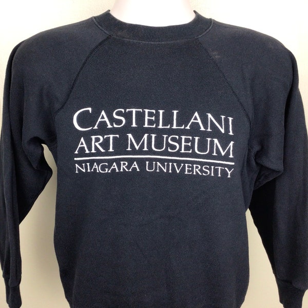 Vtg 80s Castellani Art Museum Raglan Crewneck Sweatshirt Black XS/S Niagara University Falls Buffalo NY
