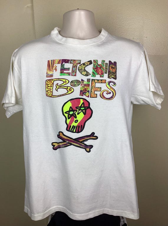 Vtg 80s 90s Fetchin Bones T-shirt White L/XL Alternative Punk