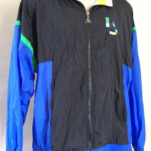 Vtg 80s Early 90s Le Coq Sportif Windbreaker Jacket Black Blue L French Sneaker Brand image 5