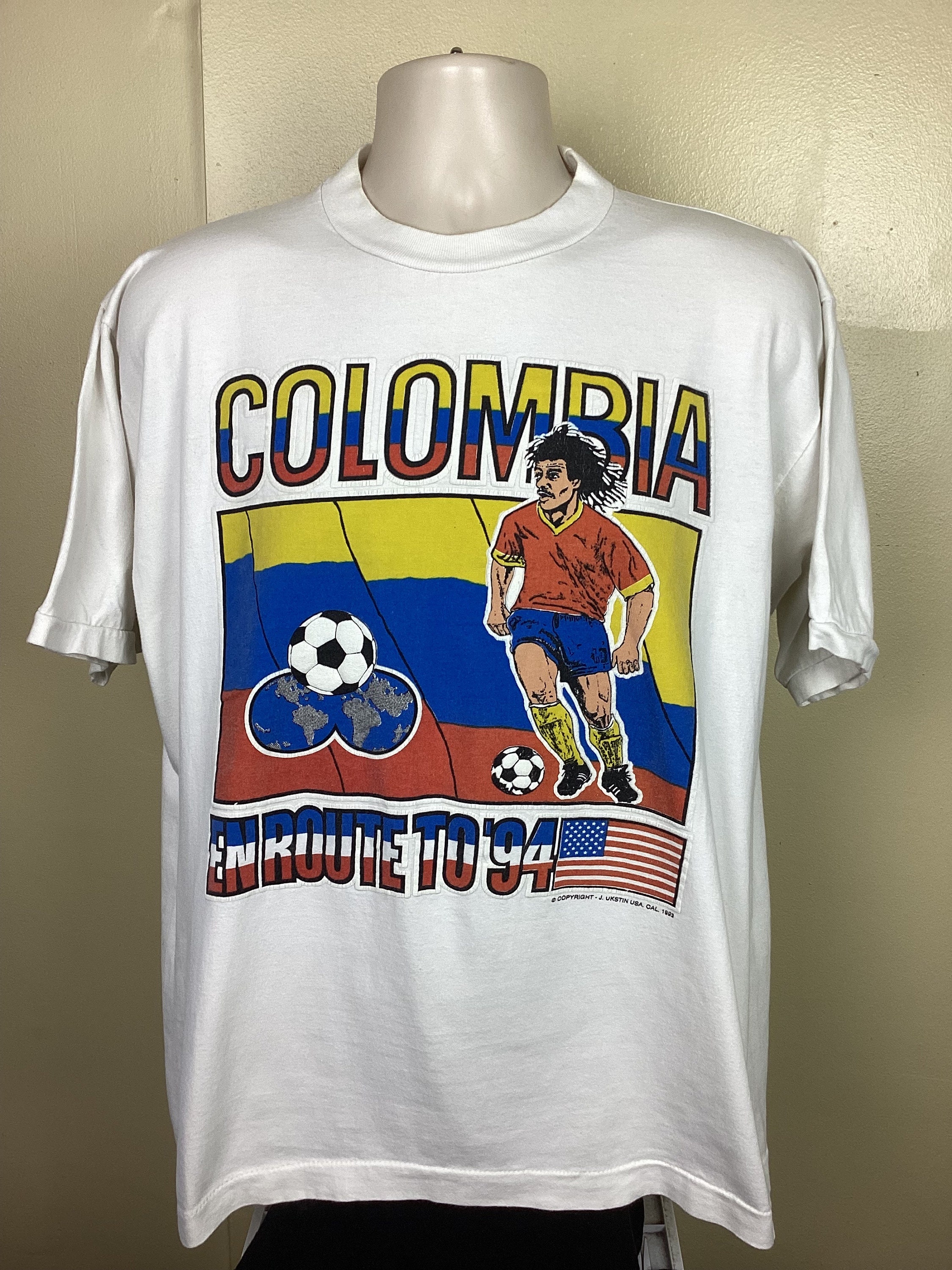 Vtg 1993 Colombia World Cup T-shirt White XL 90s 1994 FIFA Soccer