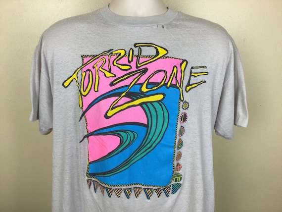 Vtg 80s 90s Torrid Zone T shirt Gray XL Surf Surfing Waves Ocean