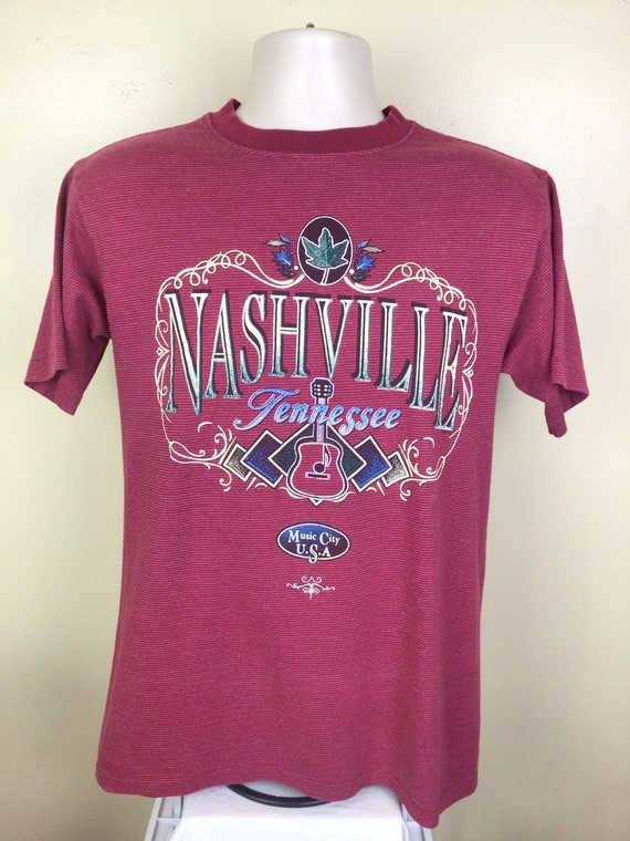 Vtg 90s Nashville Tennessee T-Shirt Maroon M Stri… - image 2