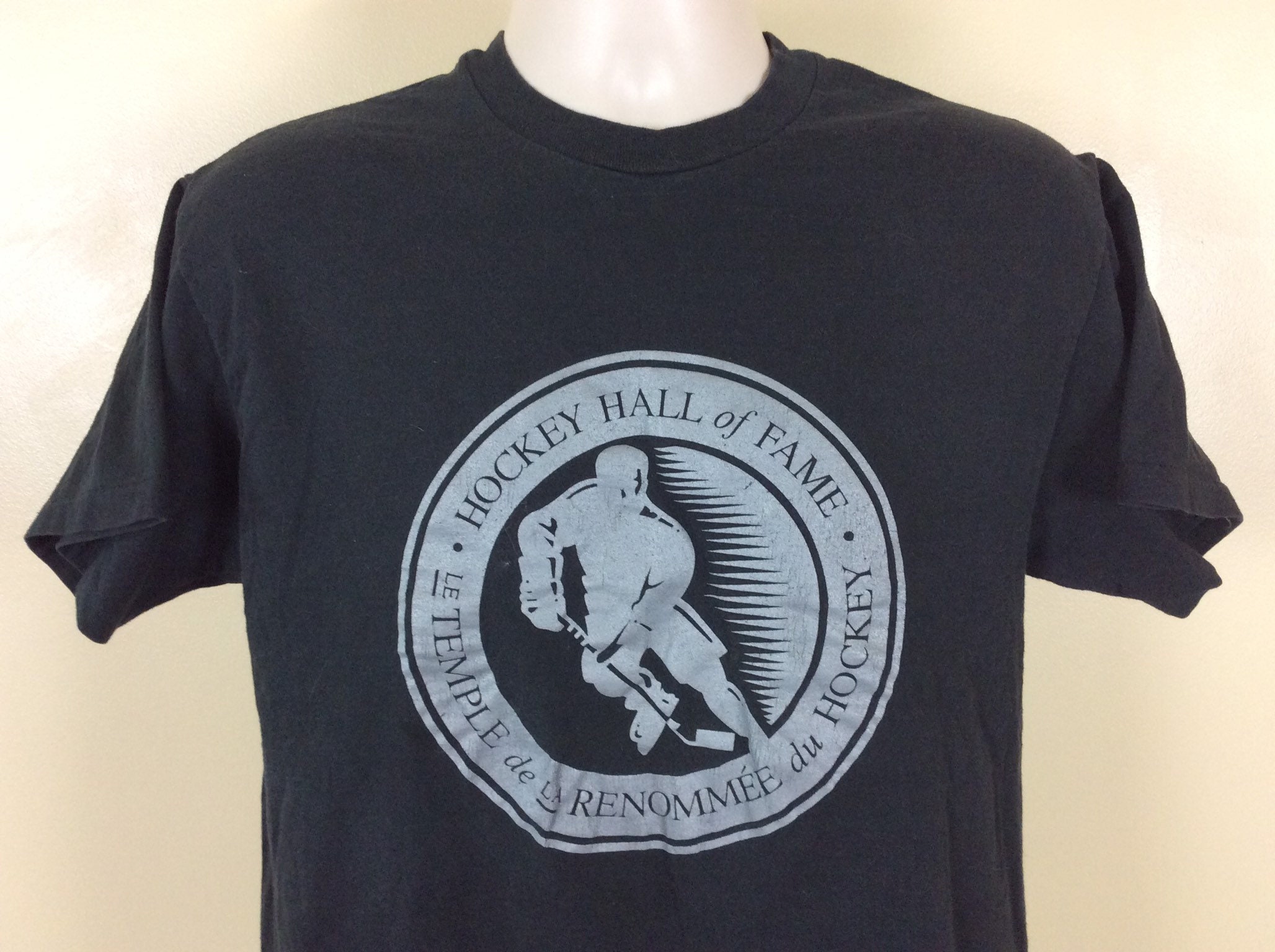 Vtg 80s Hockey Hall of Fame T-shirt Black M/L Hanes Made in