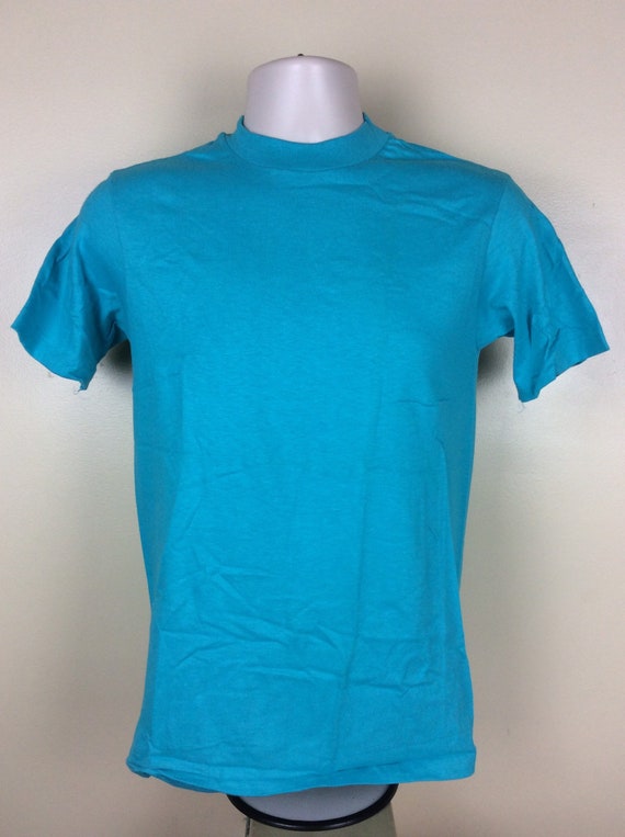 トップス 80s Hanes tee Vtg 80s Hanes Plain Turquoise T-shirt S Blue Blank Beefy 100