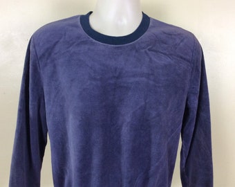 Vtg 70s 80s Plain Purple Velour Sweatshirt M Shirt Sweater Blank Crew Neck