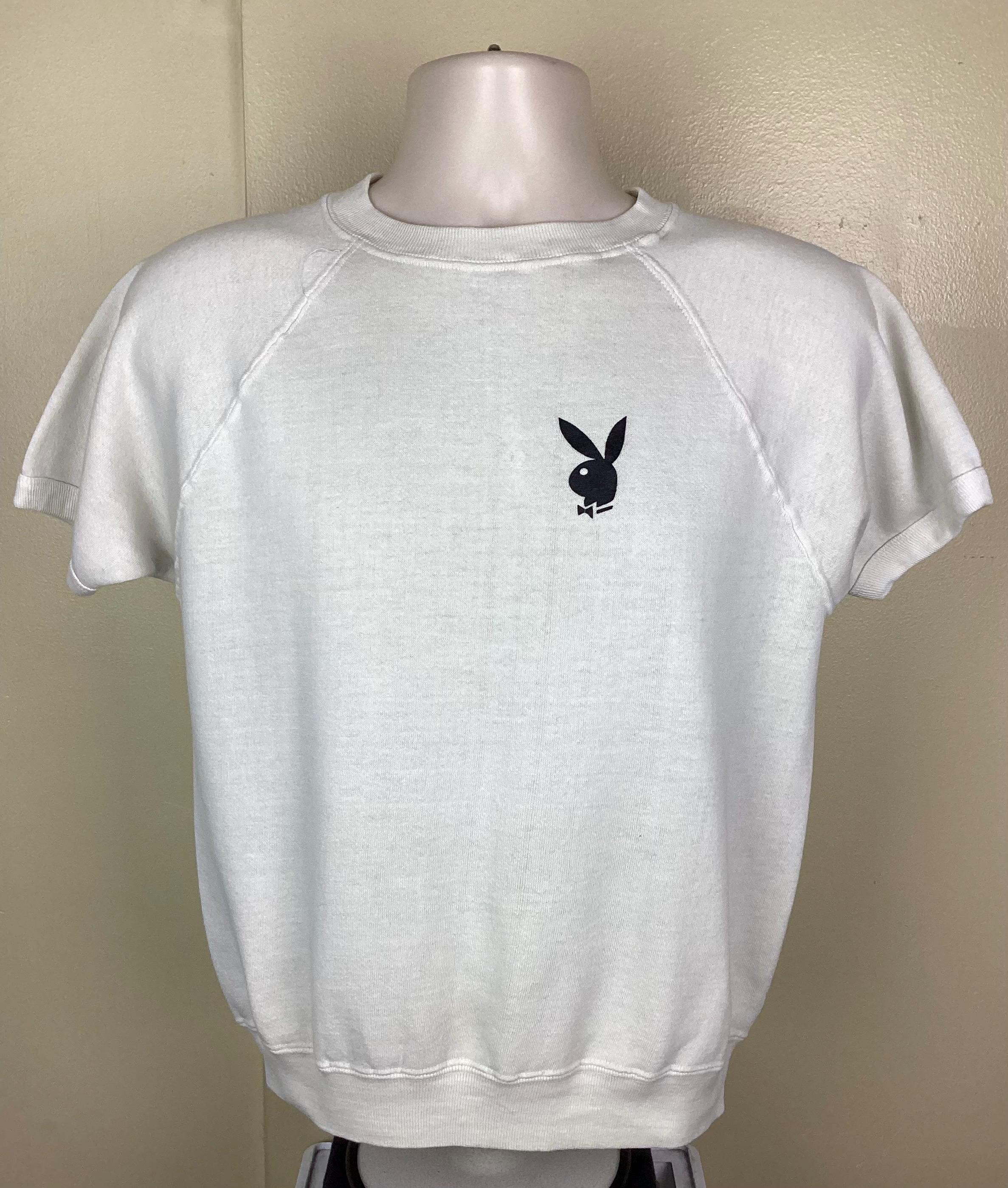 Vtg 70s Playboy Short Sleeve Raglan Crewneck Sweatshirt White M