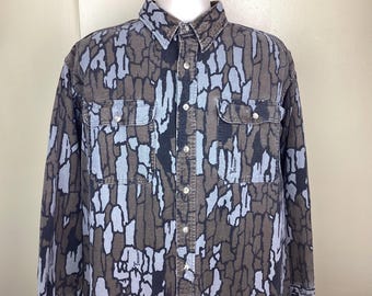 Vintage 90s Gander Mountain Trebark Camo Shirt 2XL Made in USA Cotton Button Down Hunting Gorpcore