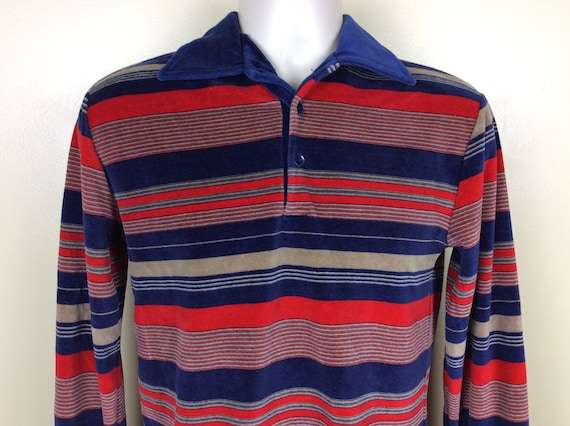 Vtg 70s 80s Jc Penney Velour Striped, Red And Blue 70s Rugby Shirt