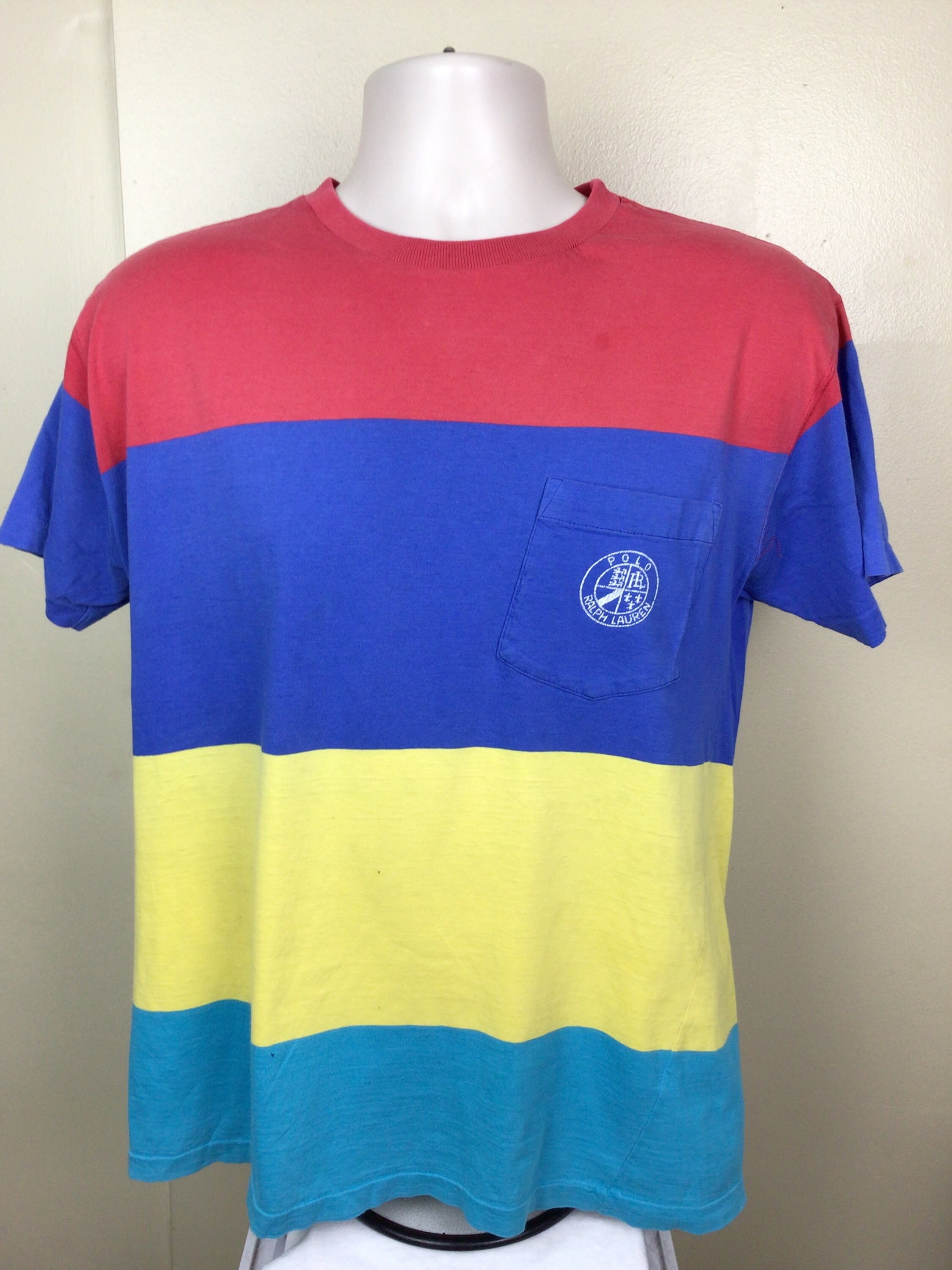 Vtg 80s 90s Polo Ralph Lauren Color Block Pocket T-shirt Red Blue