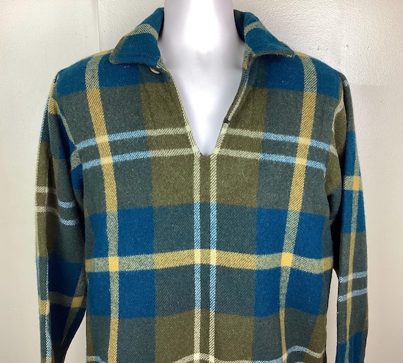 Vintage 50s 60s Woolrich Pullover Wool Flannel Hunting Jacket Blue