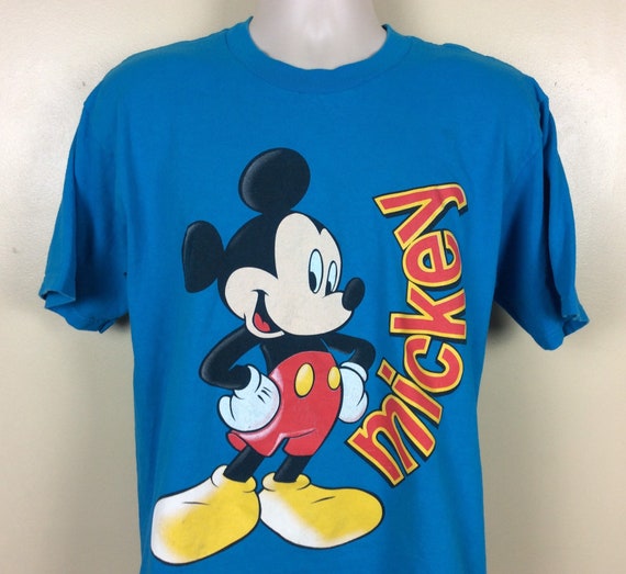 Buy Vtg 90s Mickey Mouse T-shirt Turquoise Blue M/L Disney  