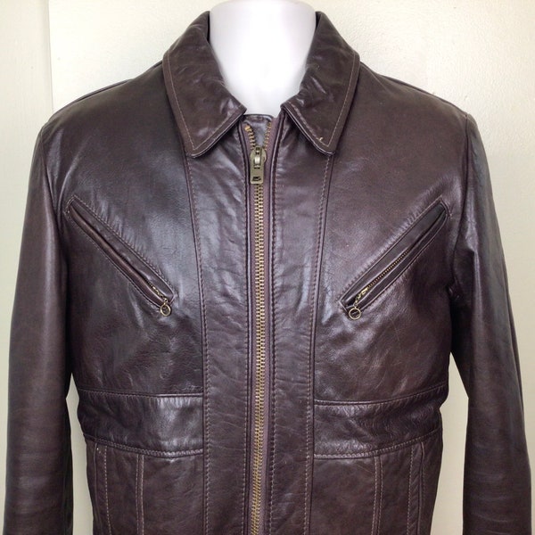Vtg 70s 80s Schott NYC Style 102 Mocha Leather Jacket Brown Size 38 S Made In USA Motorcycle