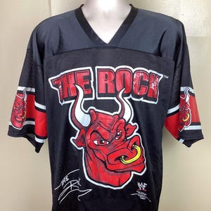 Vtg 2000 WWF the Rock Football Jersey Black L Y2K WWE Pro