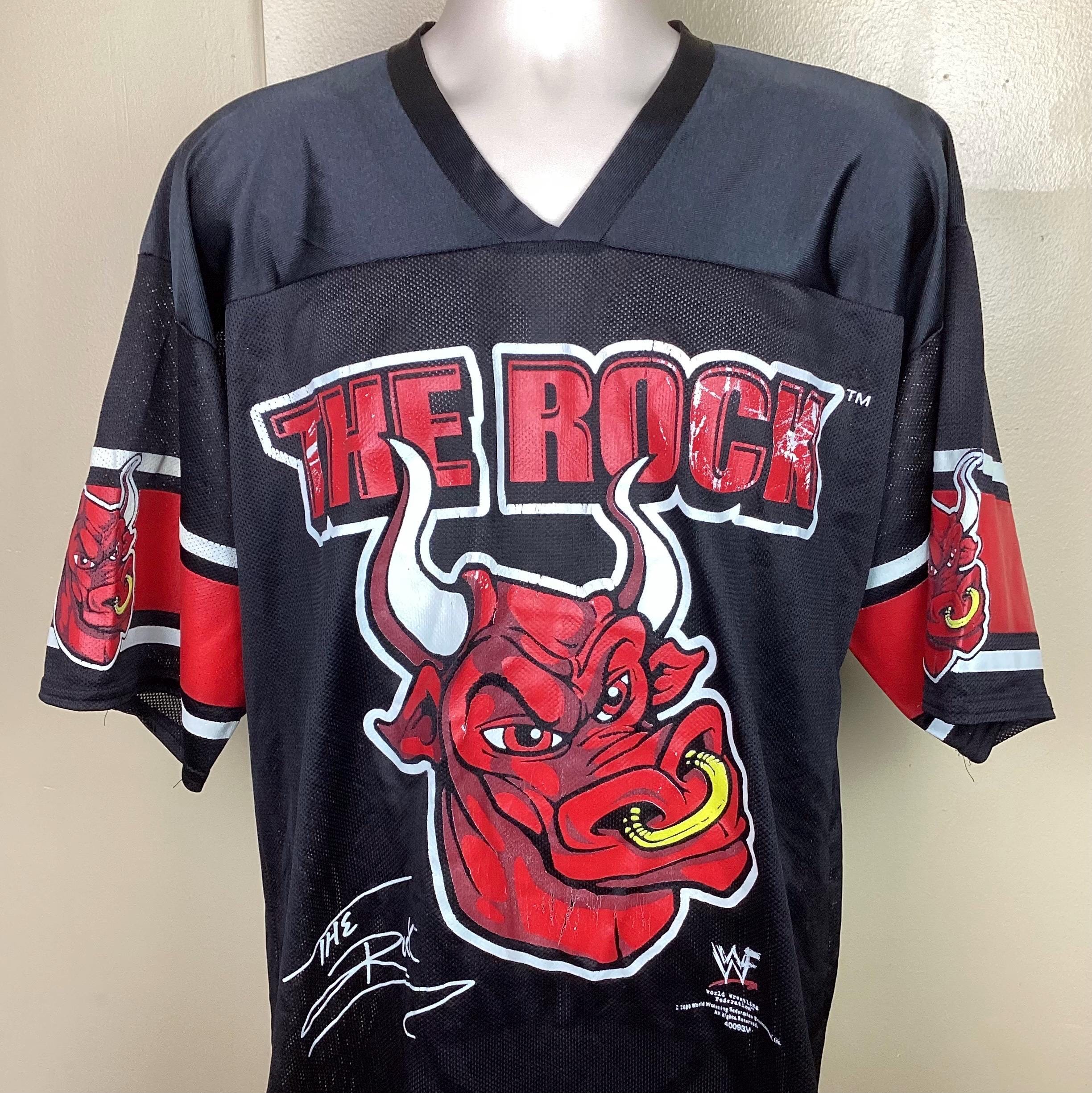 Vtg 2000 WWF the Rock Football Jersey Black L Y2K WWE Pro