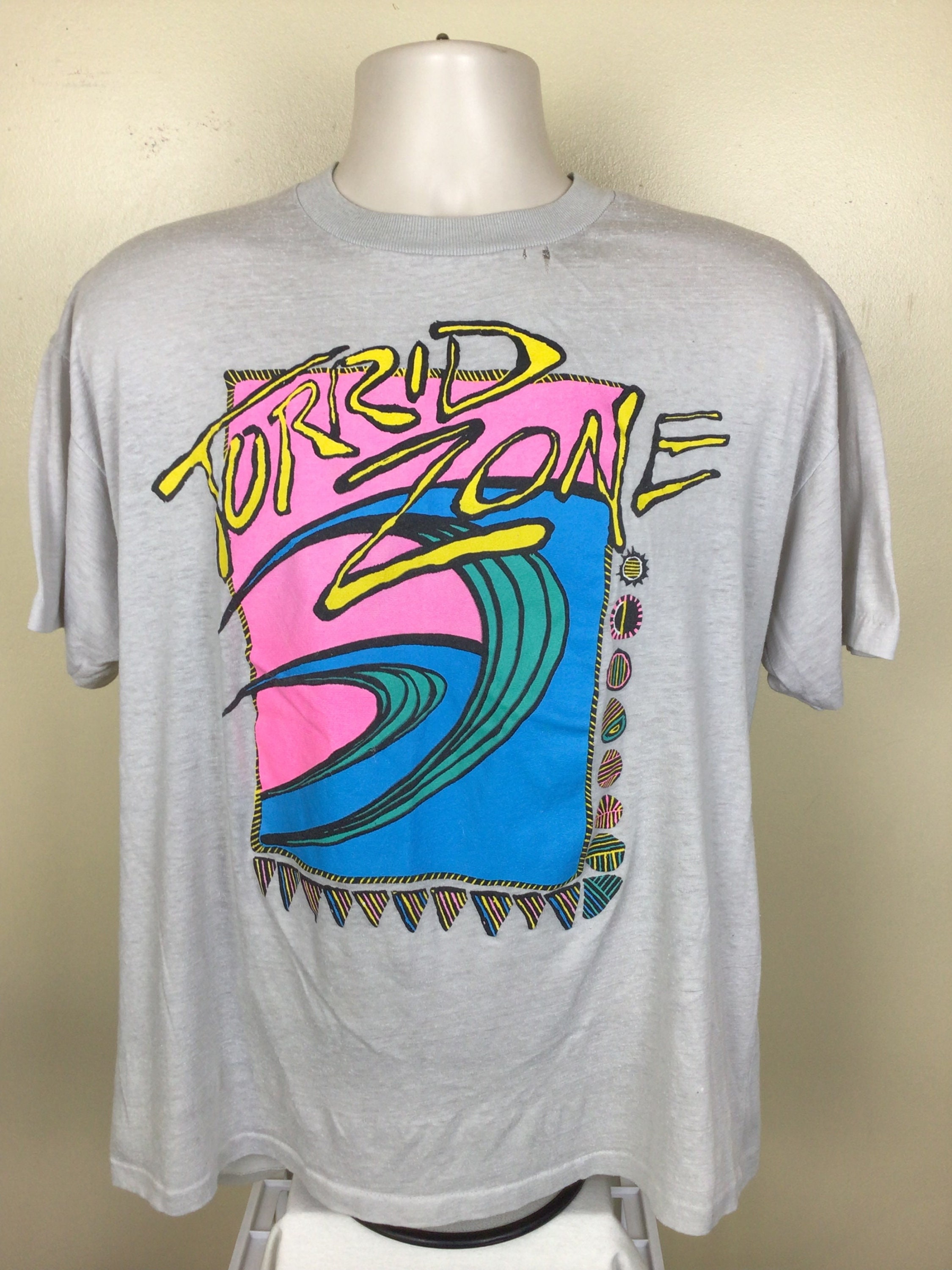 Vtg 80s 90s Torrid Zone T-shirt Gray XL Surf Surfing Waves