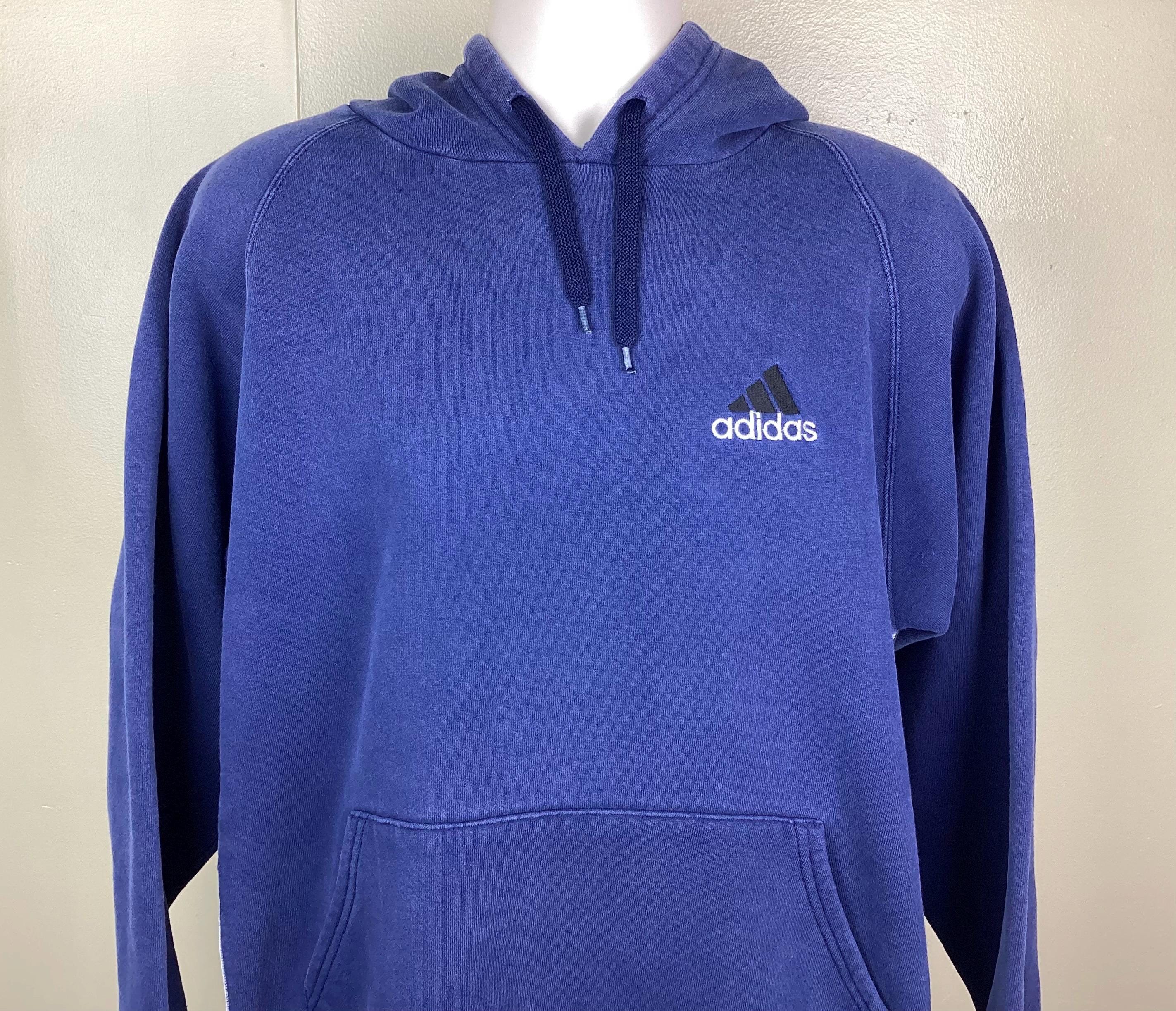 Vintage 90s Y2K Adidas Raglan Hoodie Navy Blue M Hooded Sweatshirt 
