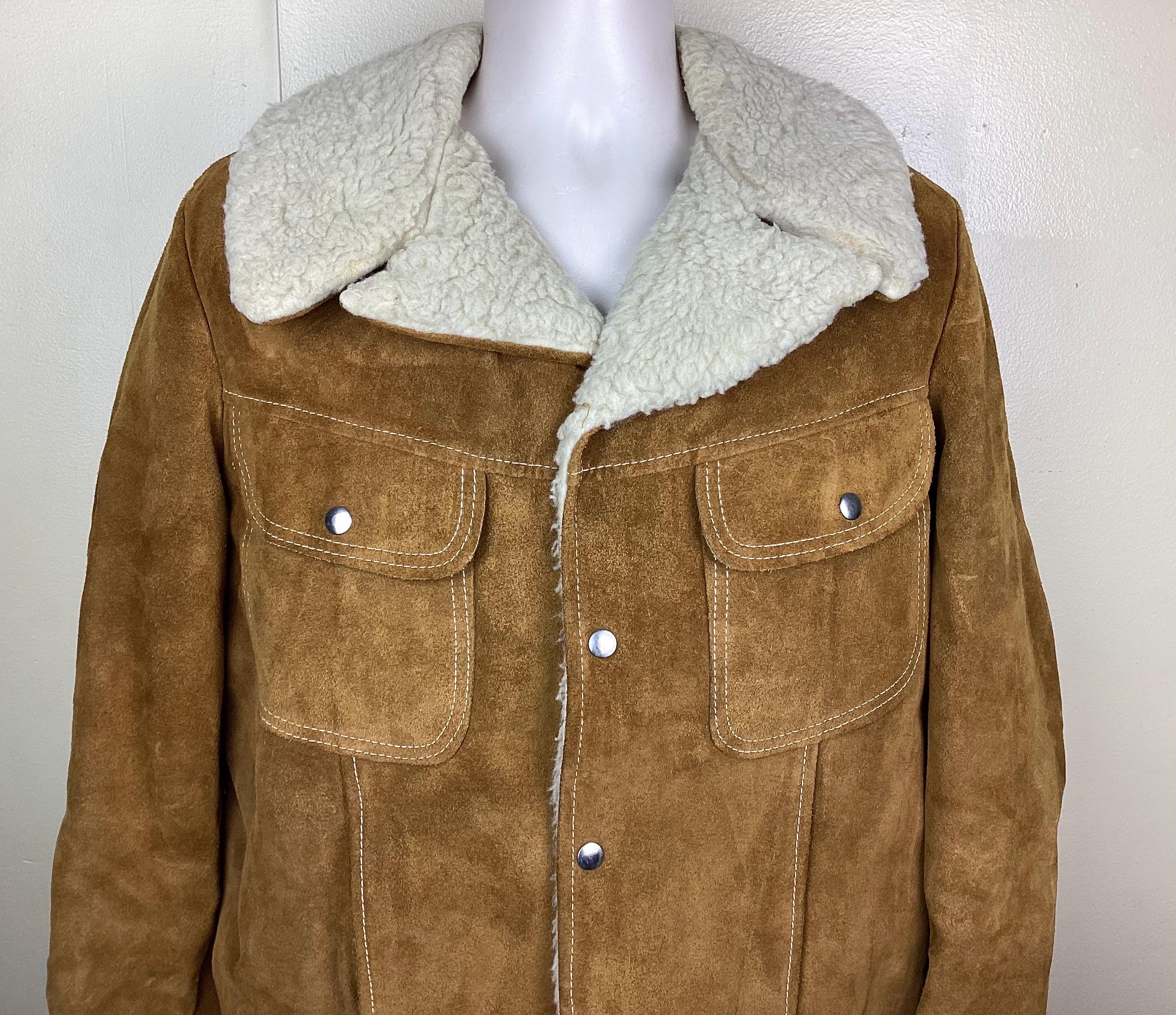 Vintage 70s 80s JC Penney Suede Leather Sherpa Lined Jacket Coat