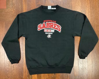 Vintage Buffalo Sabres geit hoofd Sweatshirt jaren 90 Y2K CCM ronde hals zwart jeugd L past als volwassene S