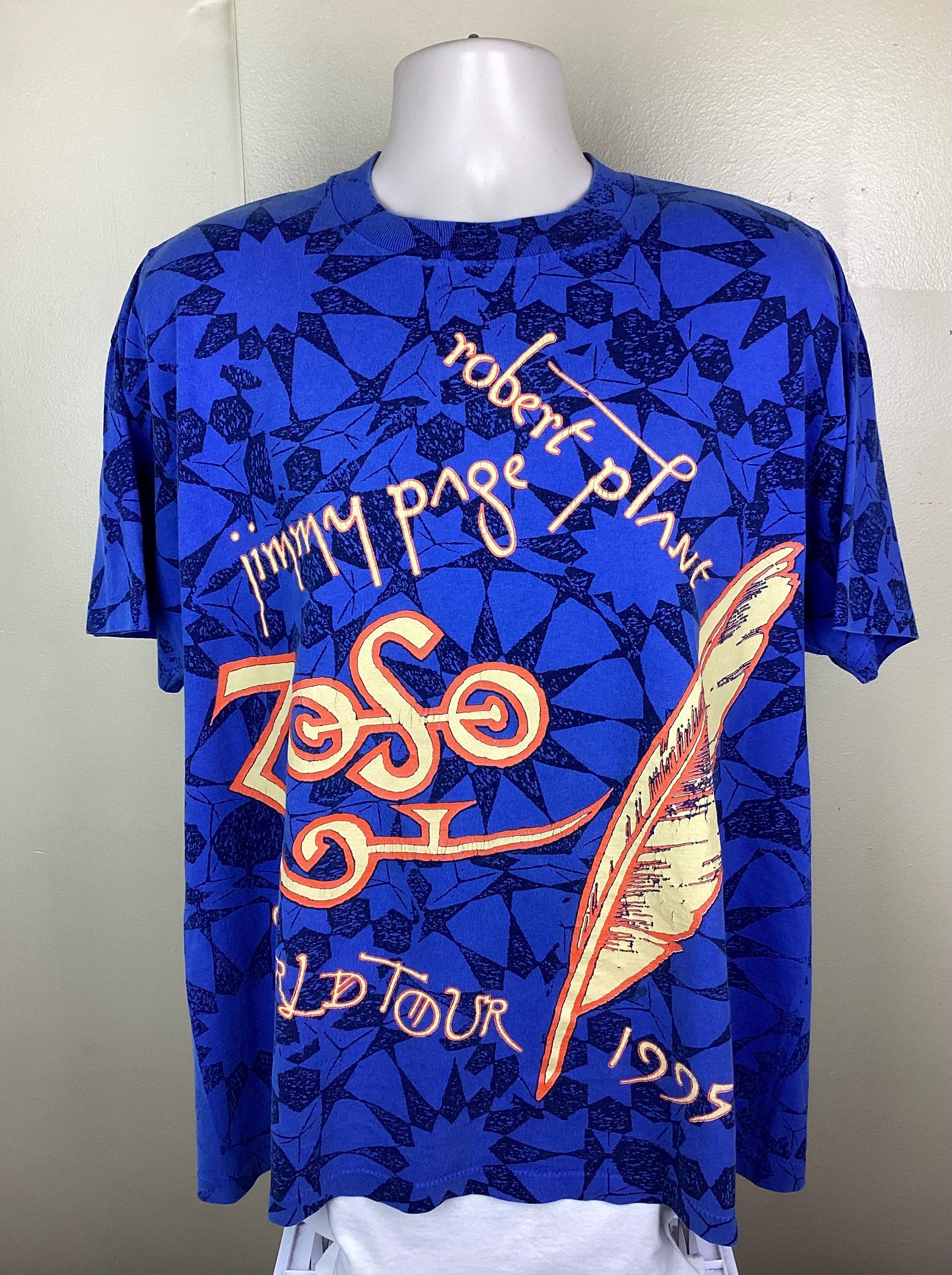 Vintage 1995 Jimmy Page Robert Plant Concert T-shirt Blue XL 90s