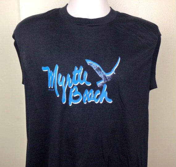 Vtg 80s Myrtle Beach Sleeveless Muscle T-Shirt Bl… - image 1