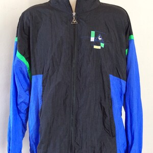Vtg 80s Early 90s Le Coq Sportif Windbreaker Jacket Black Blue L French Sneaker Brand image 6