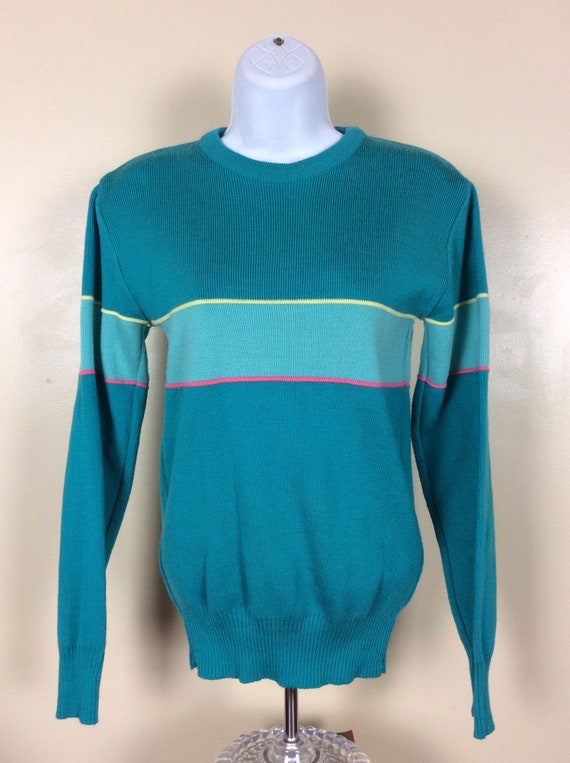 Vtg 70s 80s Meister Pullover Ski Sweater Teal Green Womens Size 18