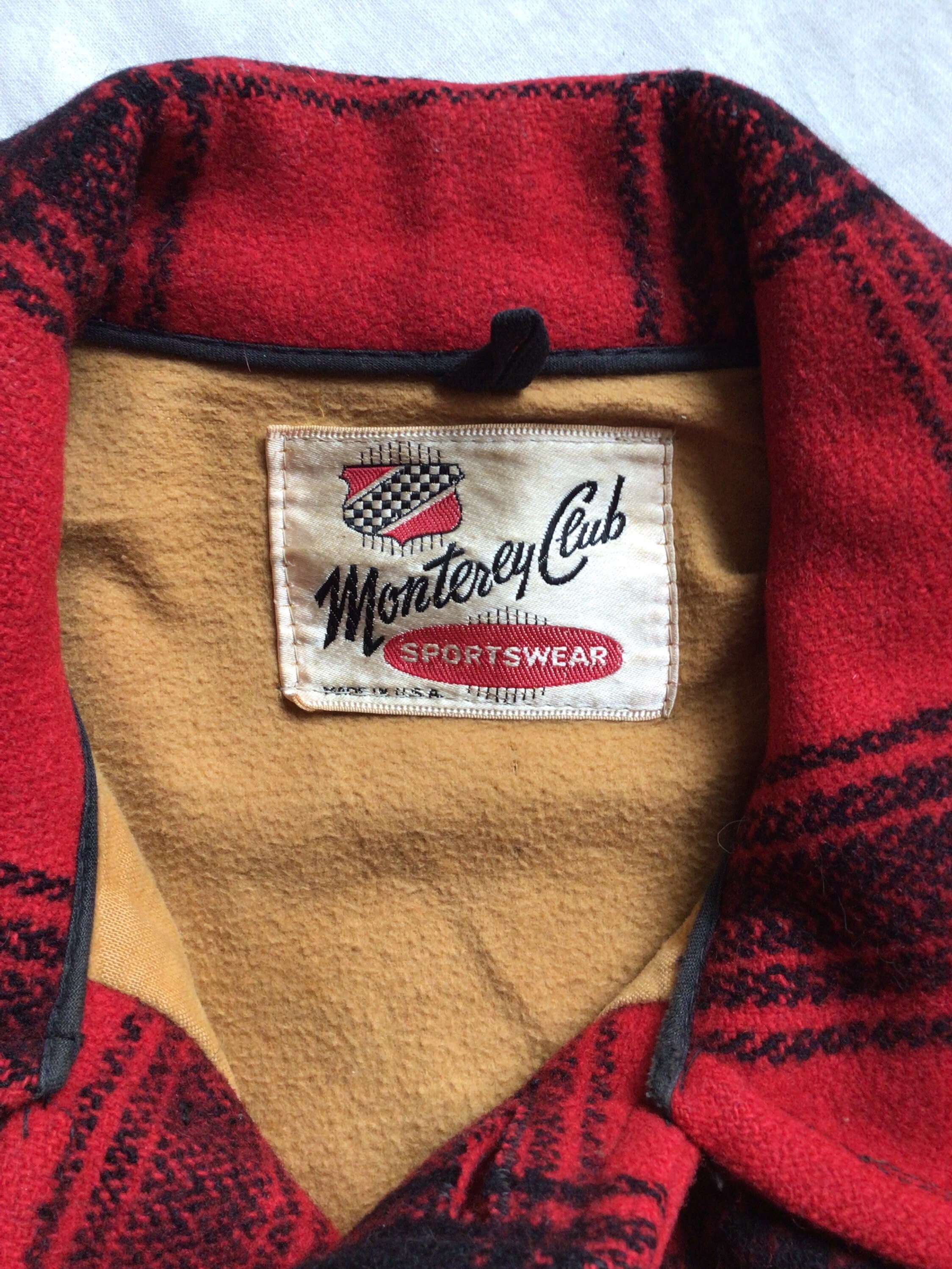 Vtg 50s 60s Monterey Club Wool Coat Red M/L Laid Button up Jacket 