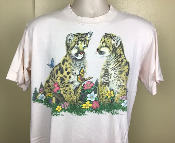 Vtg 1991 Cheetah Cubs T-Shirt Pink M/L 90s Baby A… - image 1