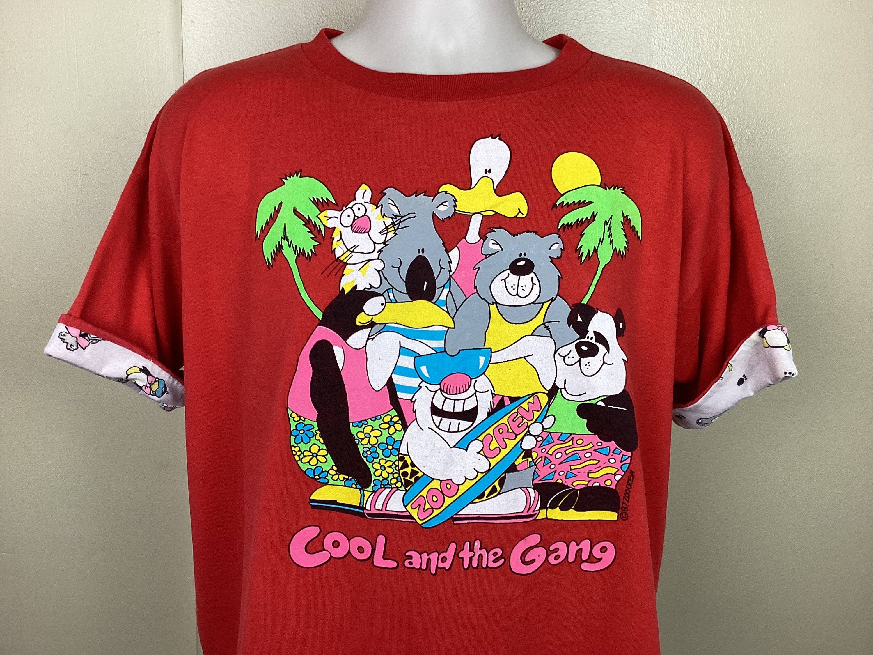 Vtg 1987 Cool and the Gang T-shirt Red L/XL Boxy Fit Half 80s
