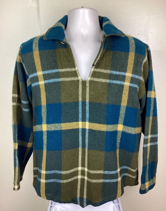 Vintage 50s 60s Woolrich Pullover Wool Flannel Hunting Jacket Blue