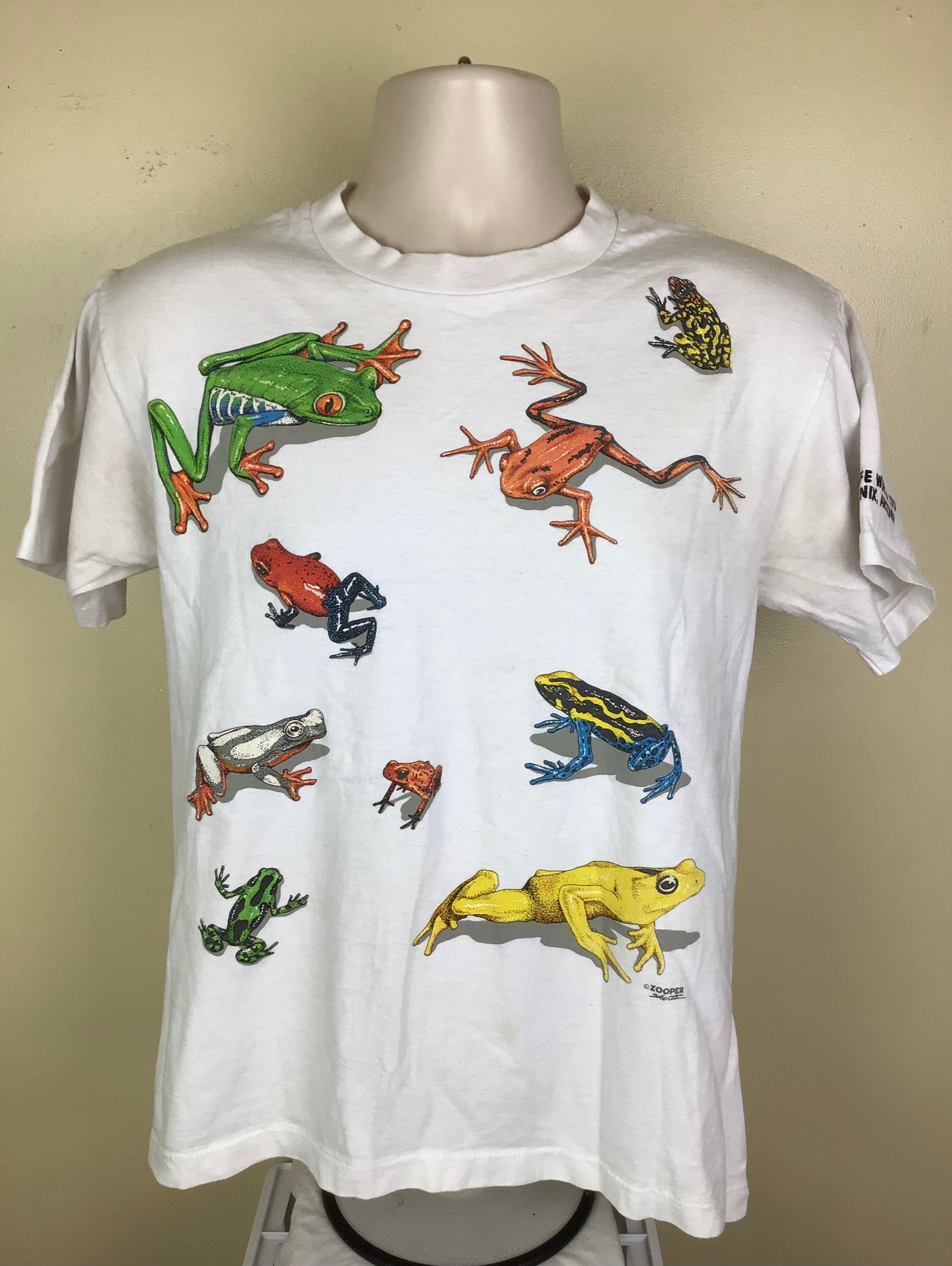 Vtg 90s Tree Etsy White Animal T-shirt in Anvil Single Wildlife Zoo USA M Zooper Phoenix Frogs - Stitch Made