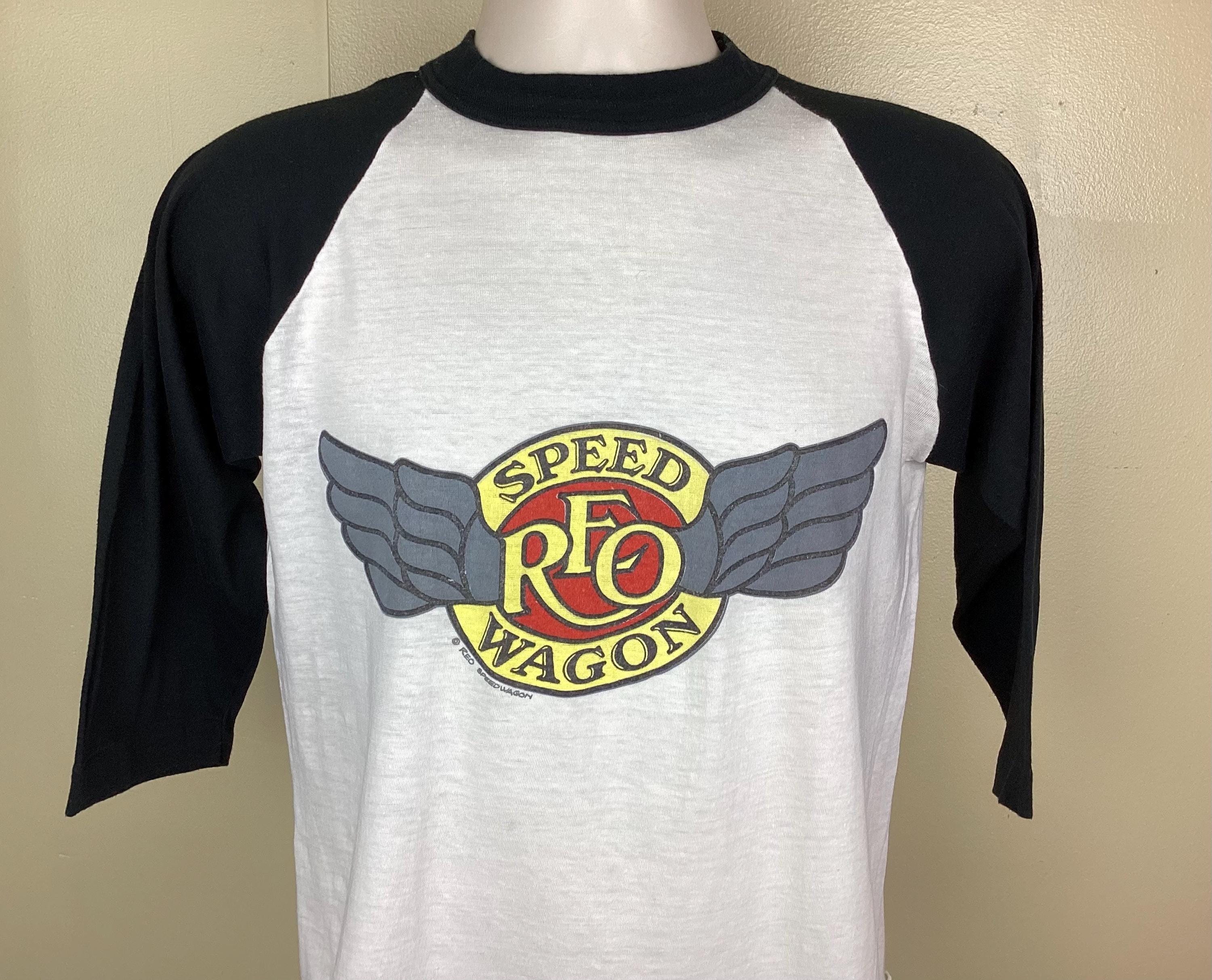 Vintage 80s REO Speedwagon Raglan Jersey Style T-shirt White Black