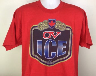 Vtg 90s OV Old Vienna Ice Beer T-Shirt Rouge XL Fruit Of The Loom Single Stitch Made In USA