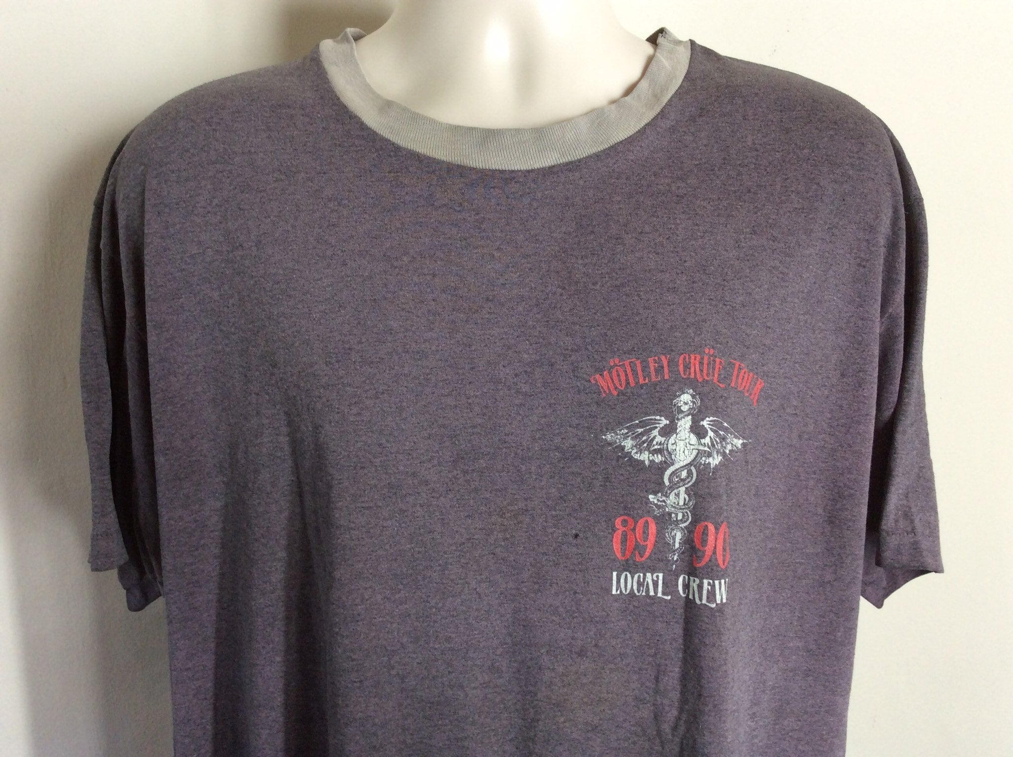 Vtg 1989 Motley Crue Concert Local Crew T-shirt Gray XL 1990 80s