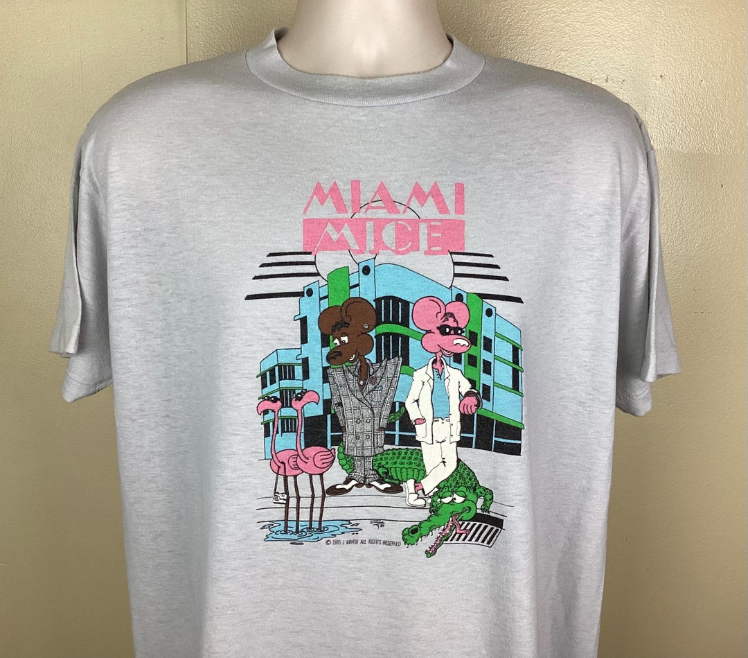 Vtg 1985 Miami Mice T-shirt Gray XL 80s Miami Vice Parody Funny TV