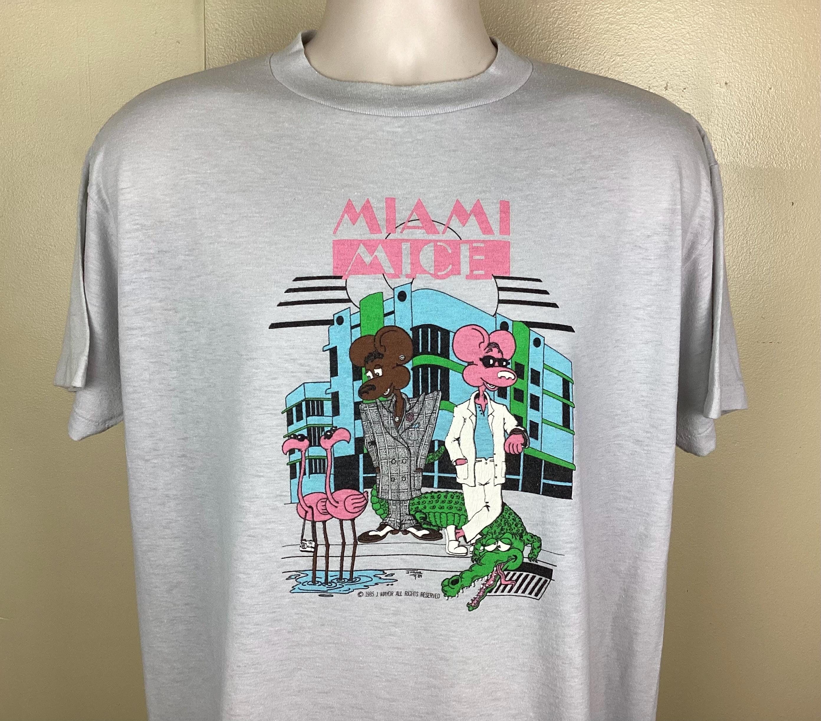 Vtg 1985 Miami Mice T-shirt Gray XL 80s Miami Vice Parody Funny TV