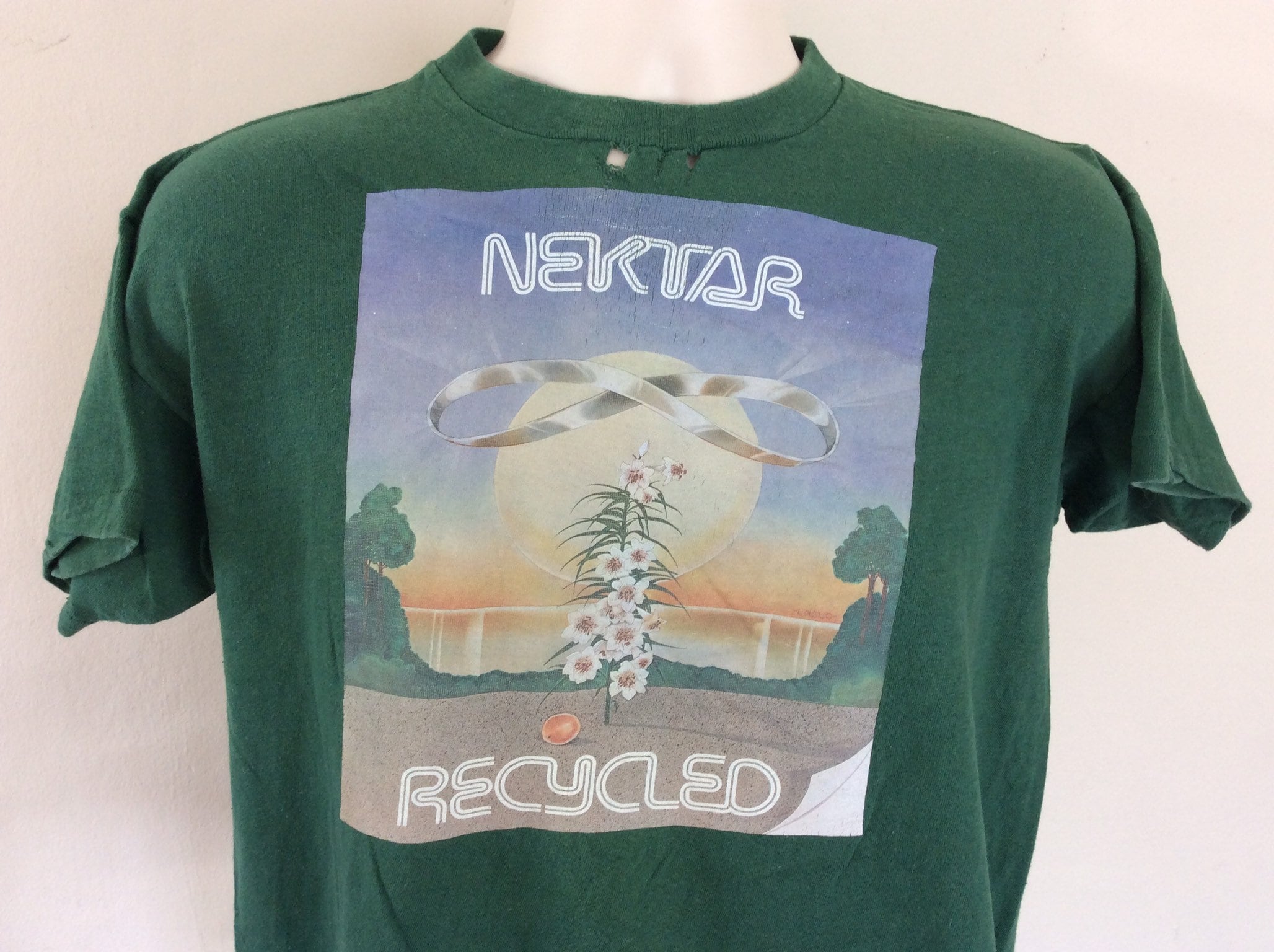 Vtg 1976 Nektar Concert T-shirt Green L 70s Recycled Synergy