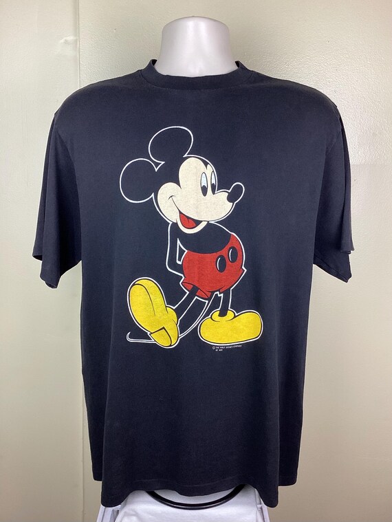 Vintage 80s Mickey Mouse T-shirt Black L/XL Disney World Character