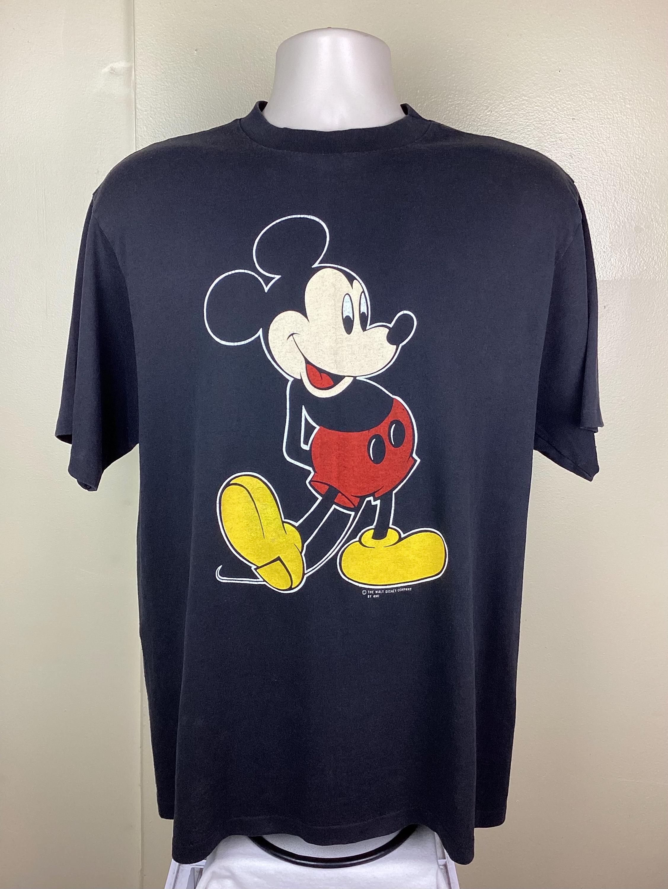 Vintage 80s Mickey Mouse T-shirt Black L/XL Disney World Character